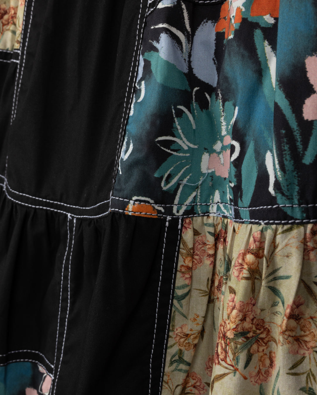 Patchwork Tiered Midi Skirt