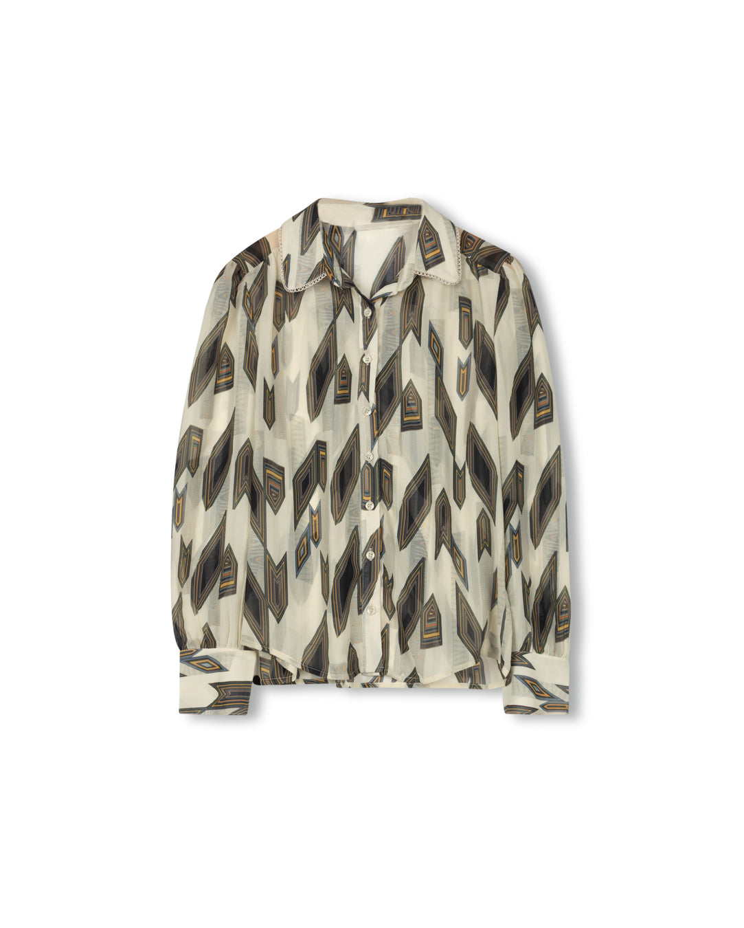 Aldot Chiffon Printed Trimmed Blouse W-21273