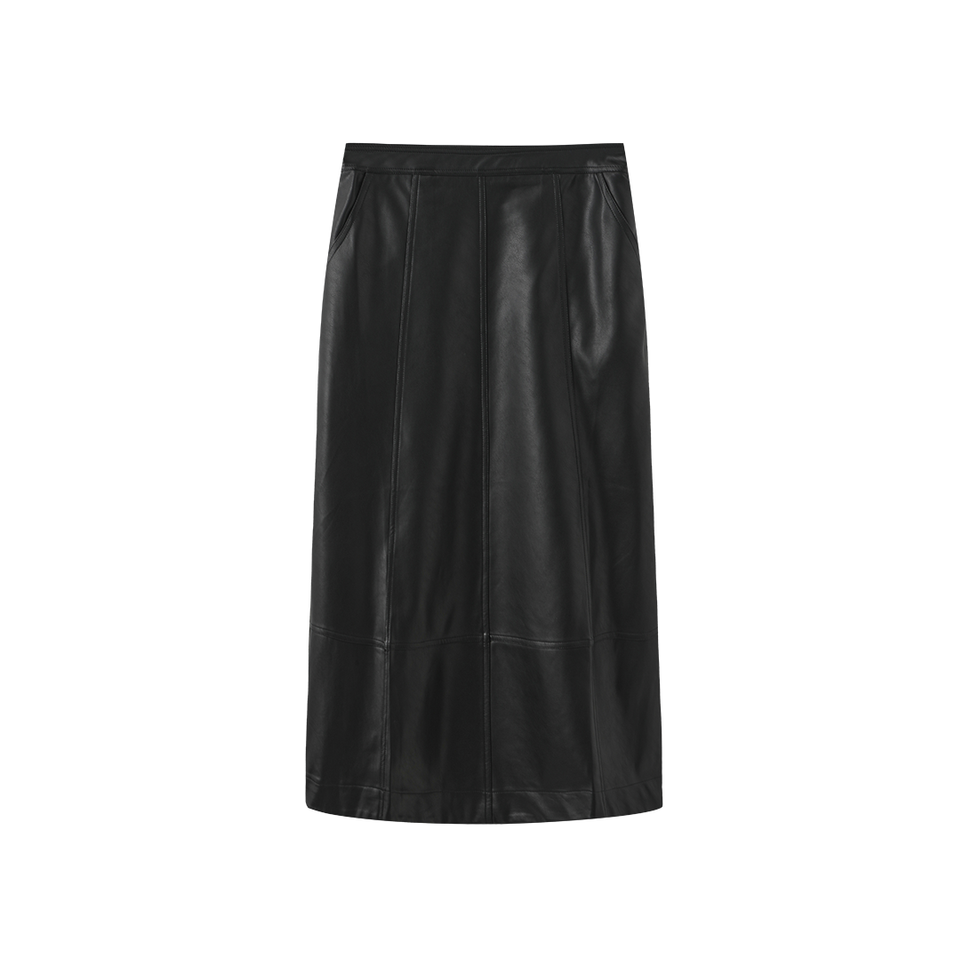 Leather Side Button Seam Skirt