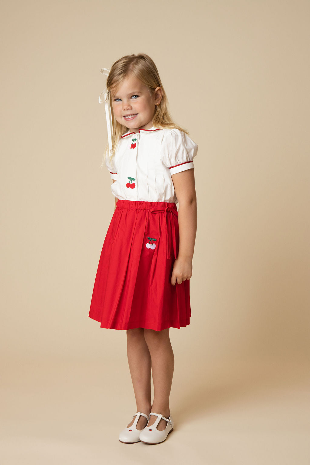 Tessa Embroidered Cherry Pleated Skirt - Junees