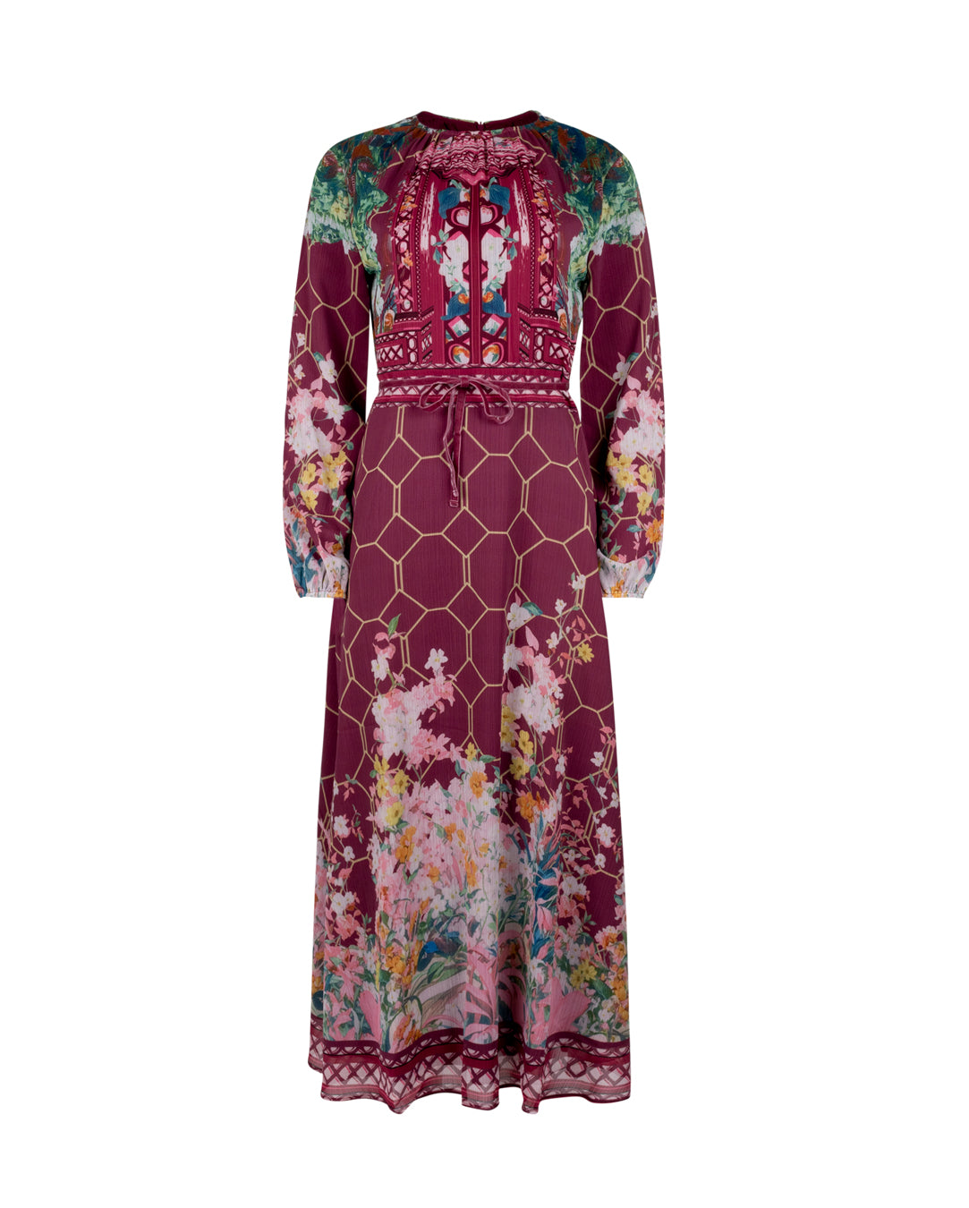 Chiffon Printed Waisted Maxi Dress