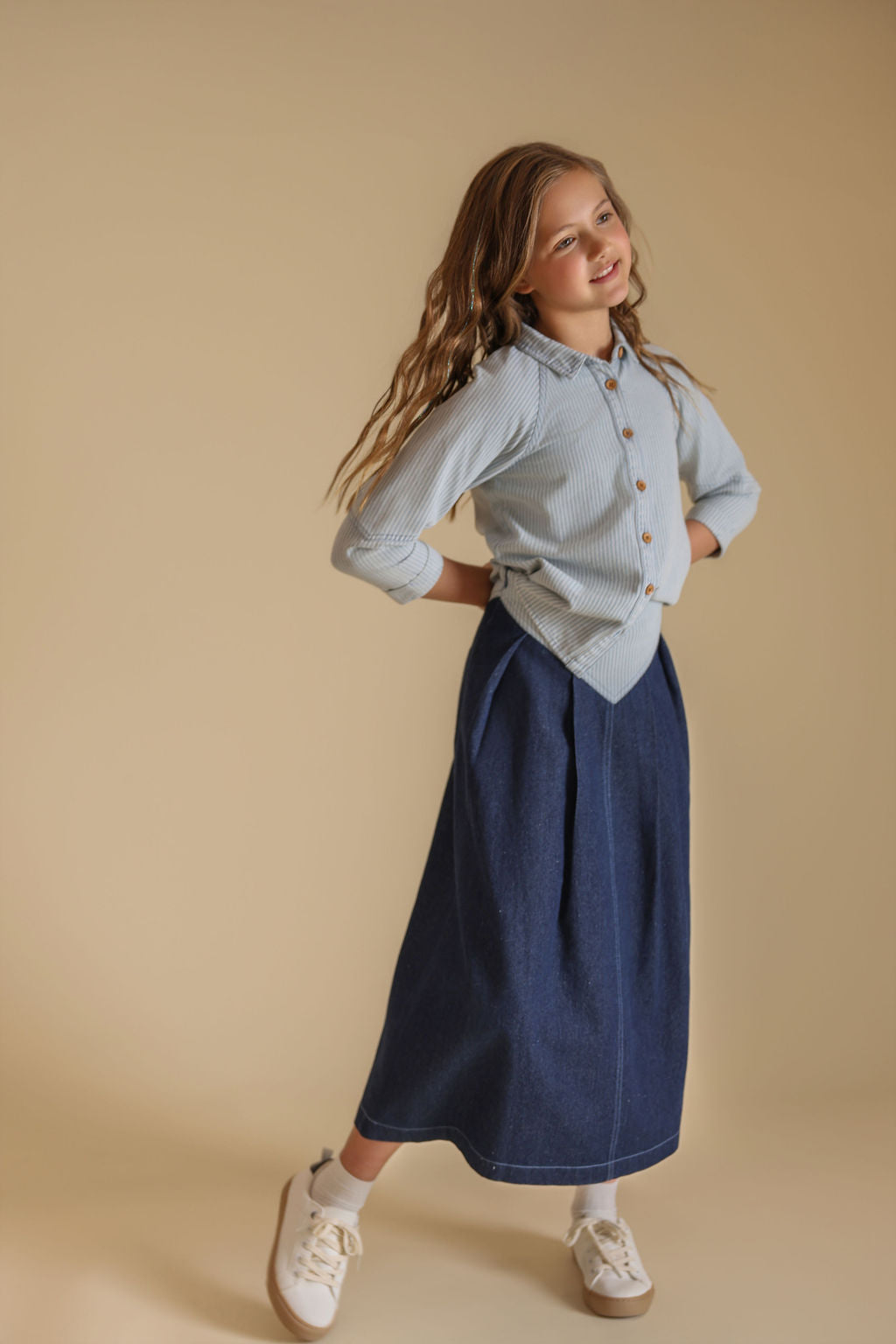 Zeno Striped And Solid Midi Skirt - Junees