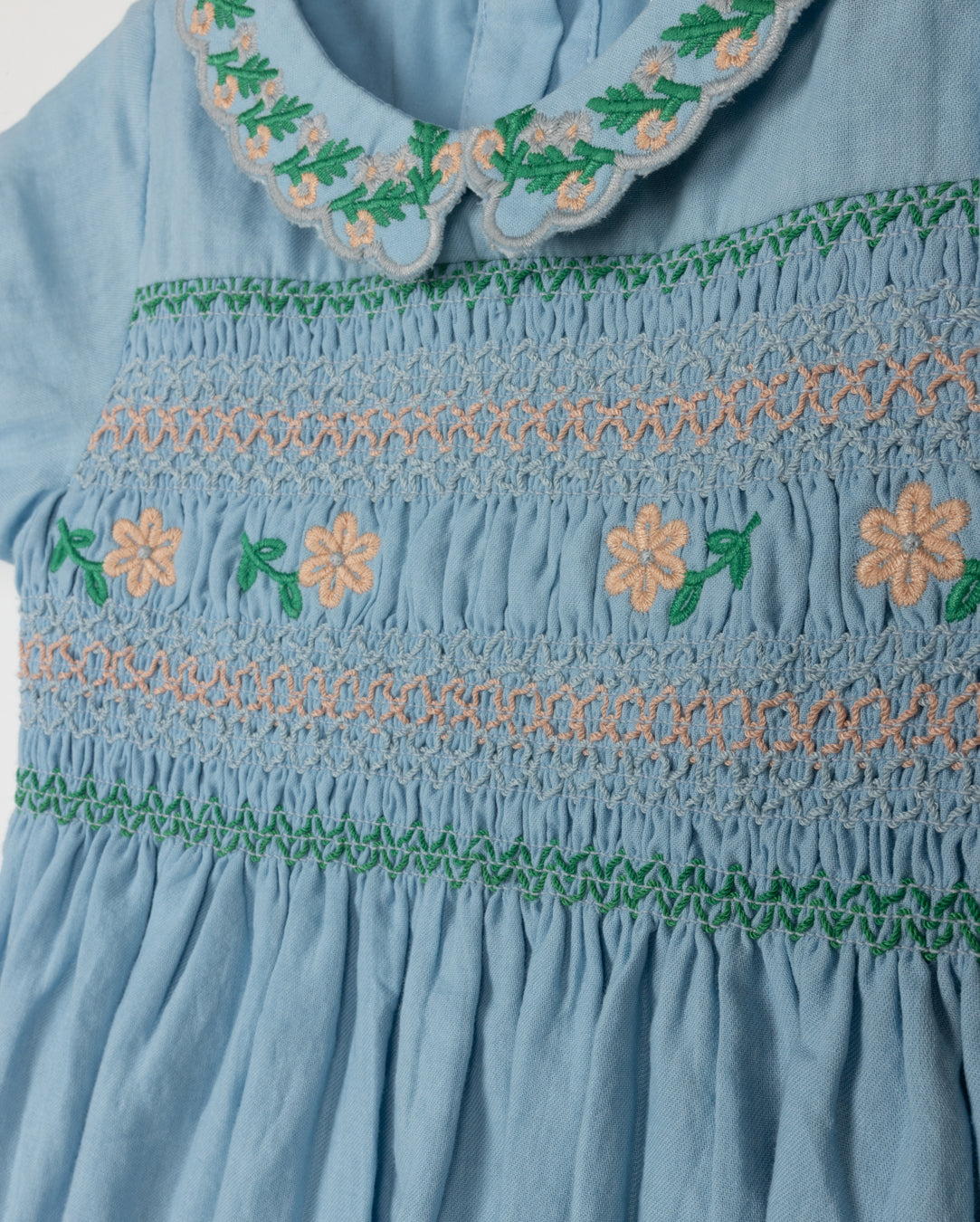 Embroidered Textured Smock Detail Romper