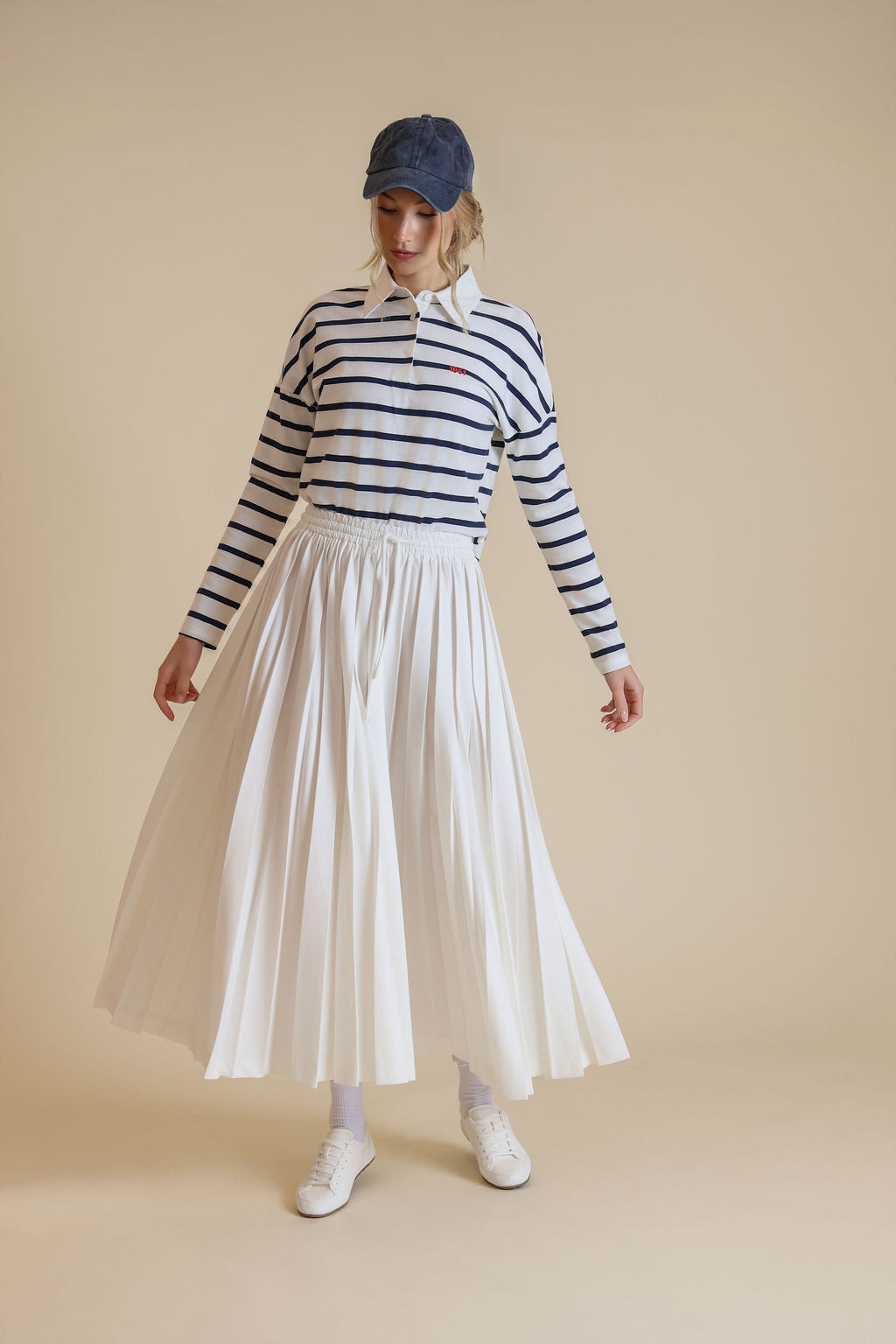 White Drawstring Pleated Skirt