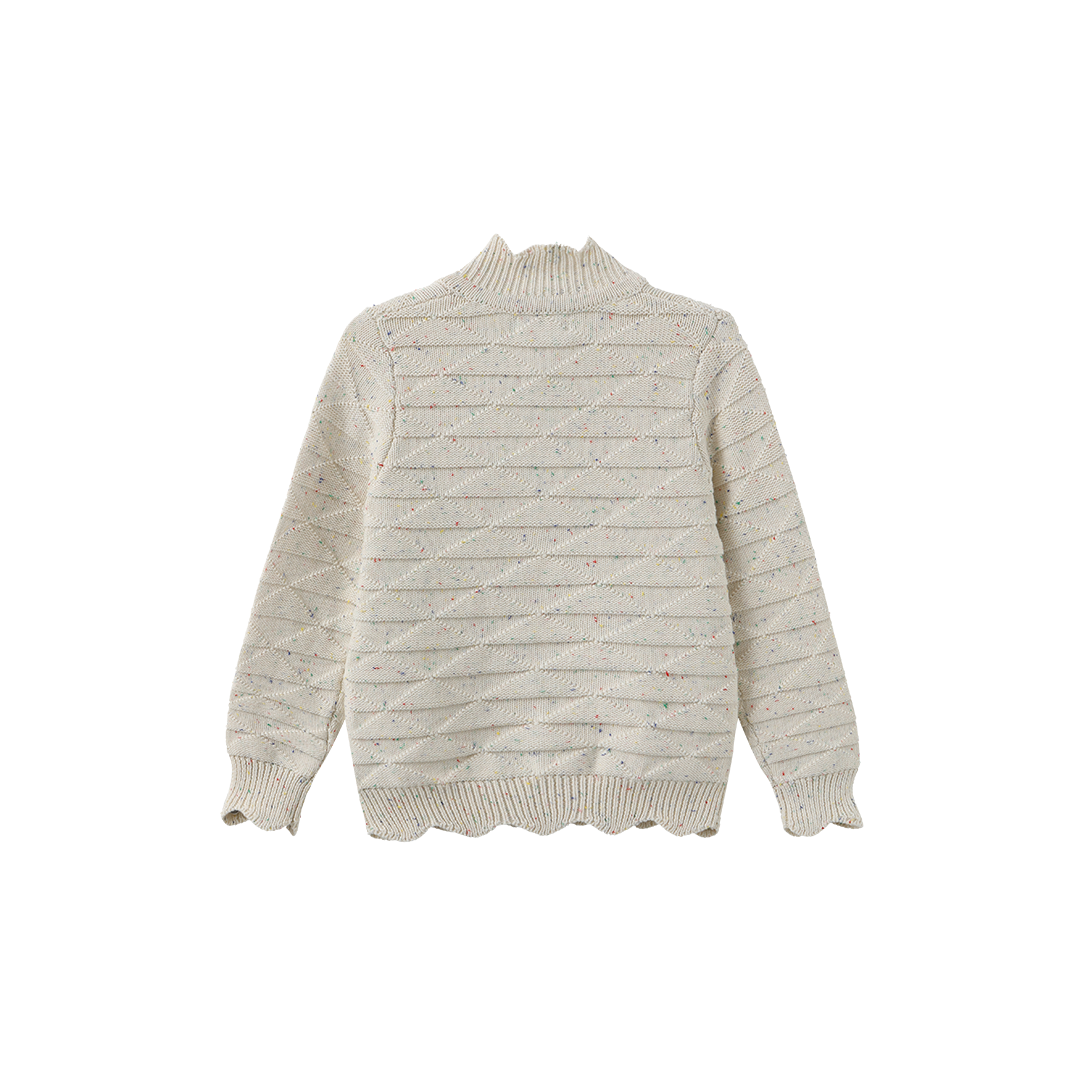 Marled Knit Scallop Trim Sweater