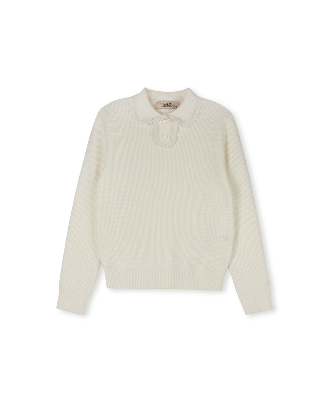 Peer Waffle Knit Lace Trim Sweater C-18744