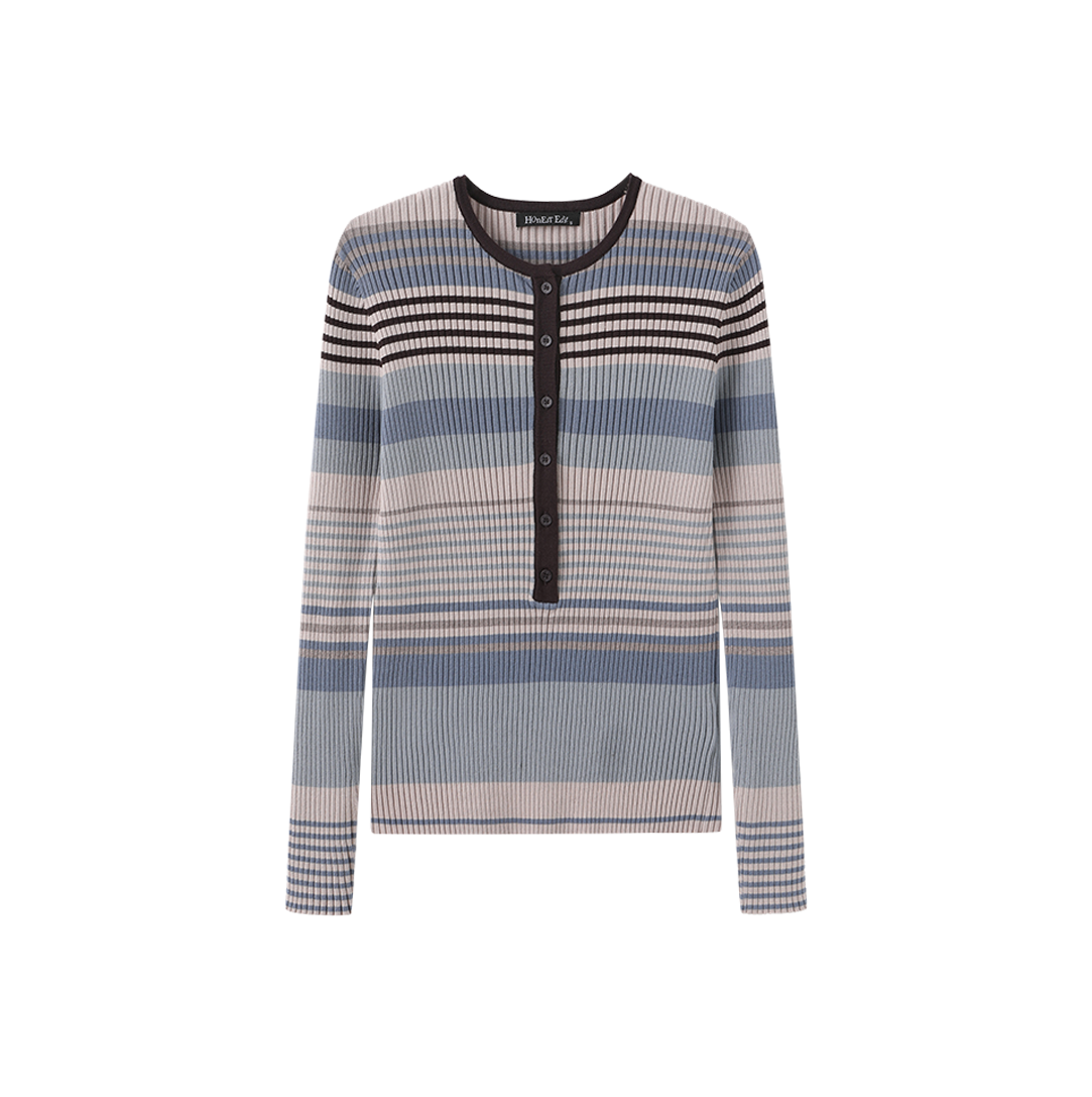 Ribbed Stripe Button Top