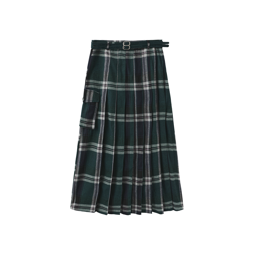 Plaid Pleated Pocket Skirt