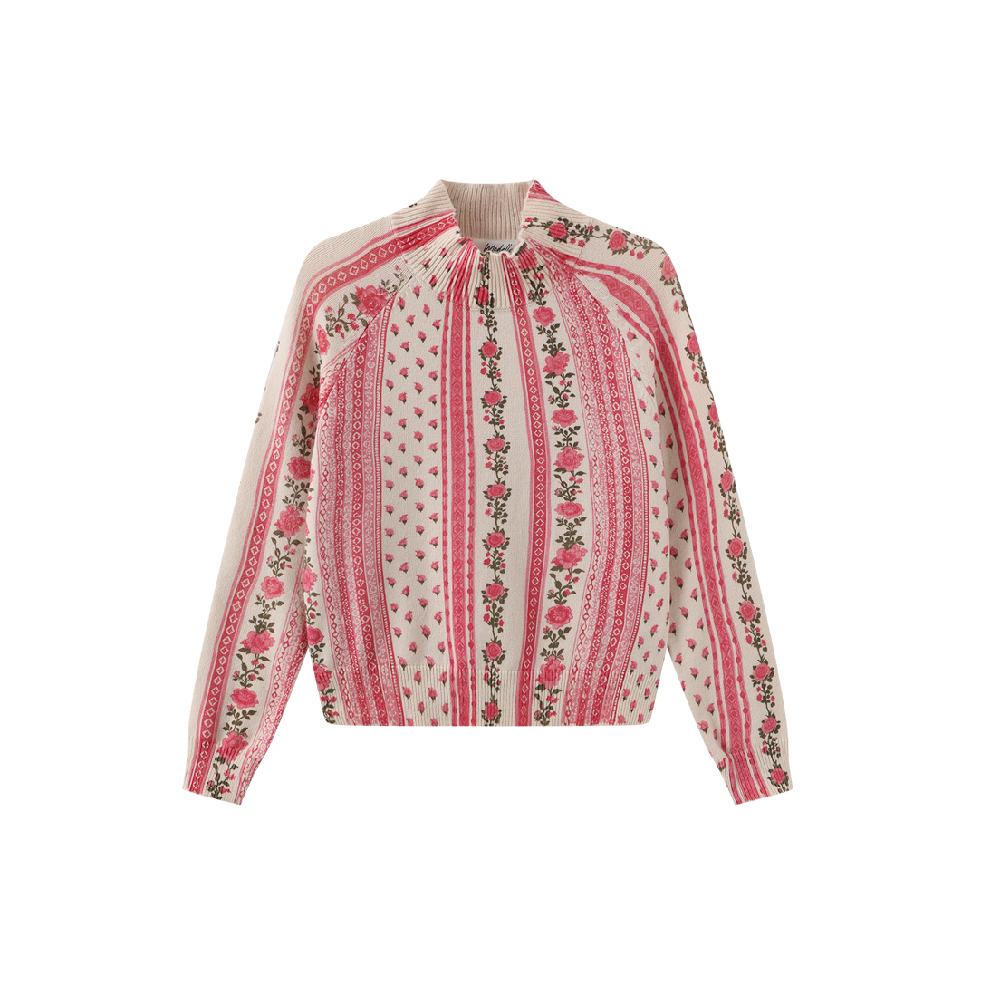Printed Mock Neck Floral Sweater