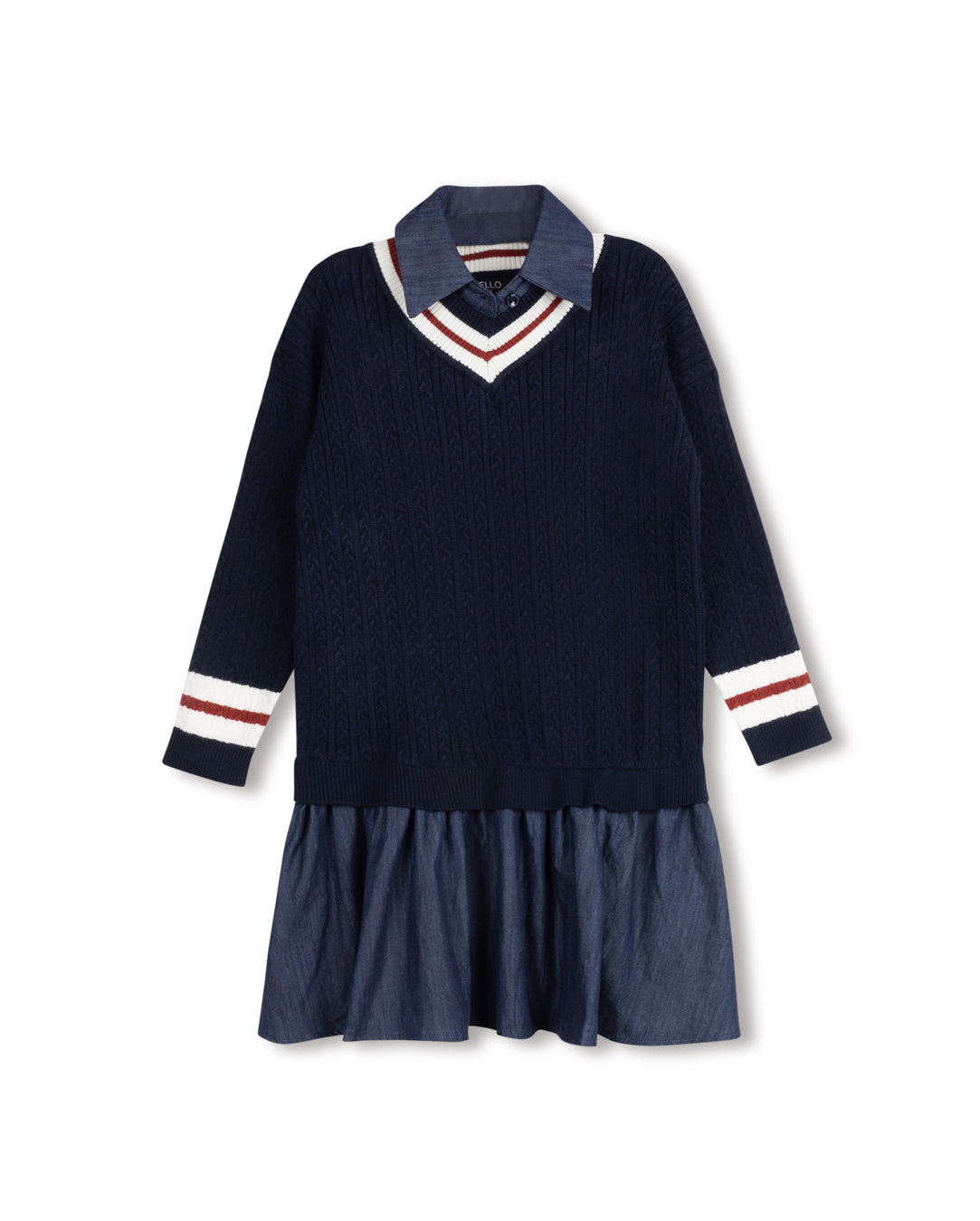 Cable Knit Striped Trim Dress