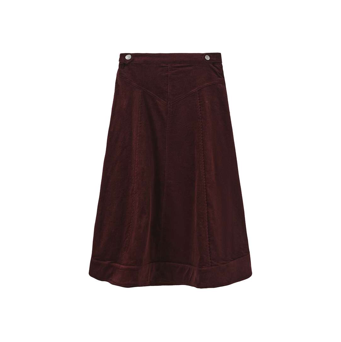Corduroy V Seam Midi Skirt