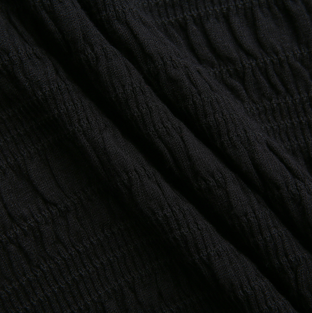 Smokced Knit Mock Neck