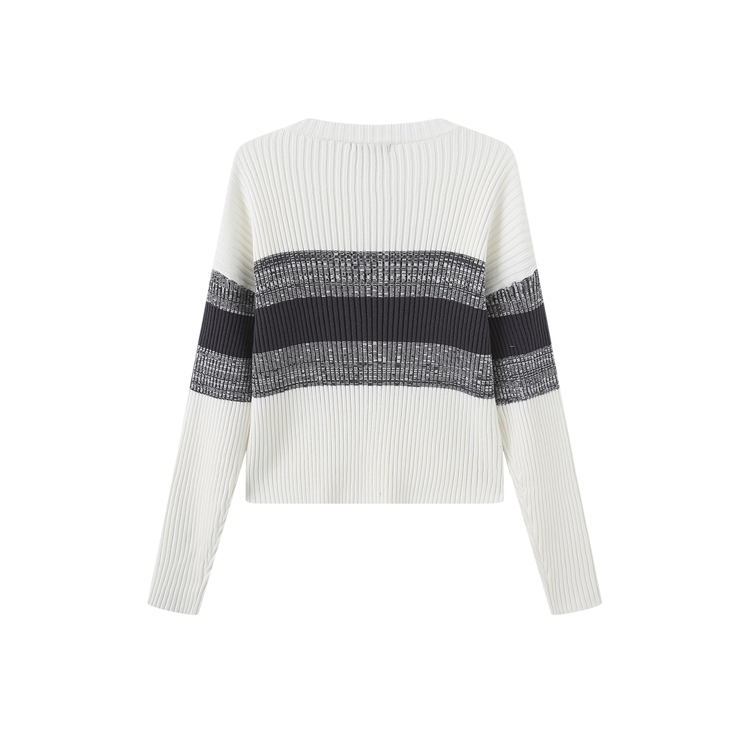 Knit Stripe V Sweater