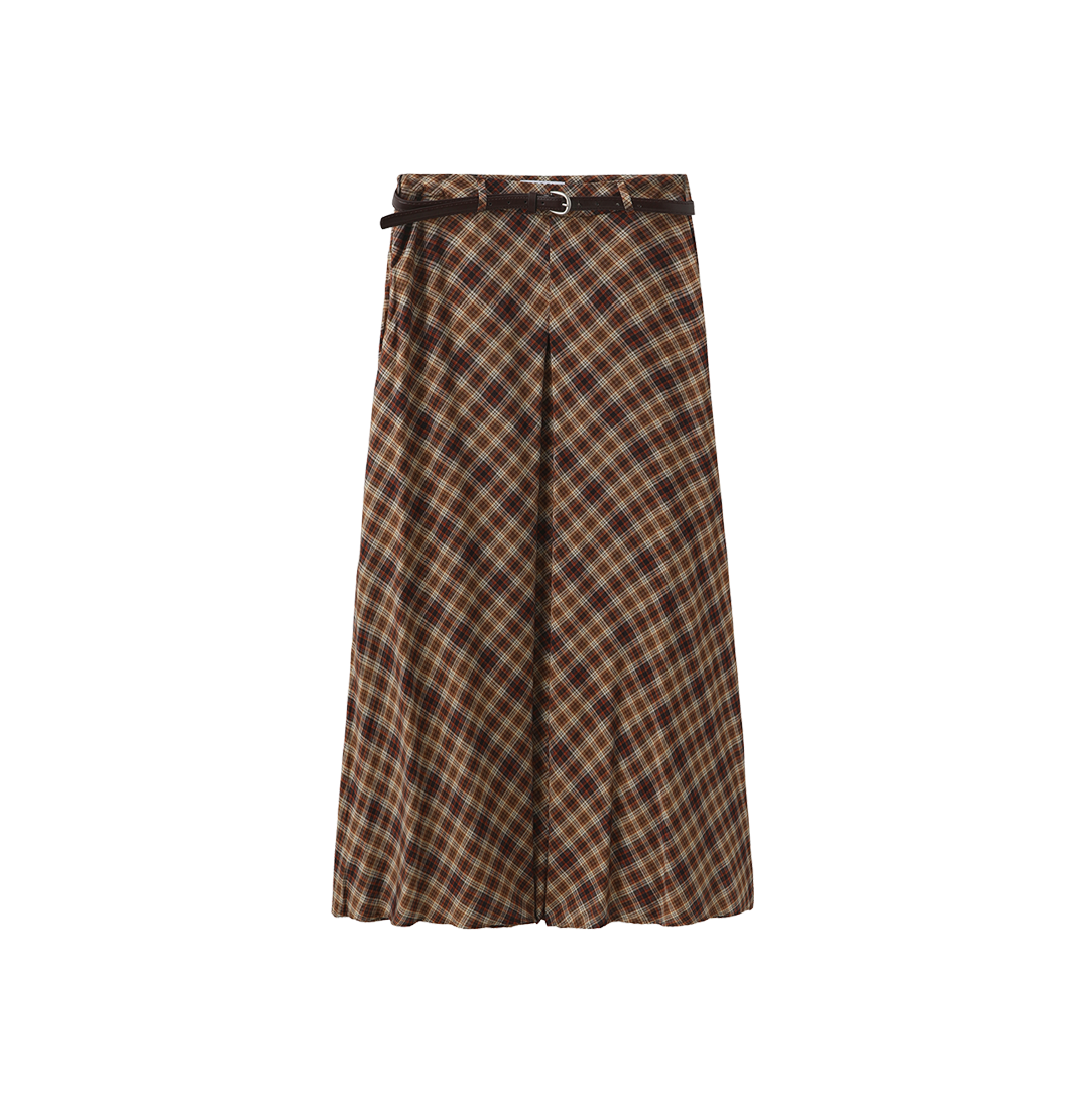 Kick Pleat Plaid Belted Skirt