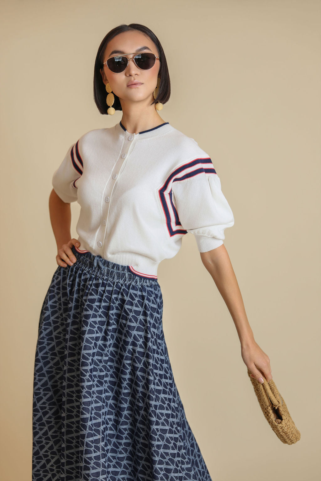 Textured Denim Drawstring Skirt - Junees