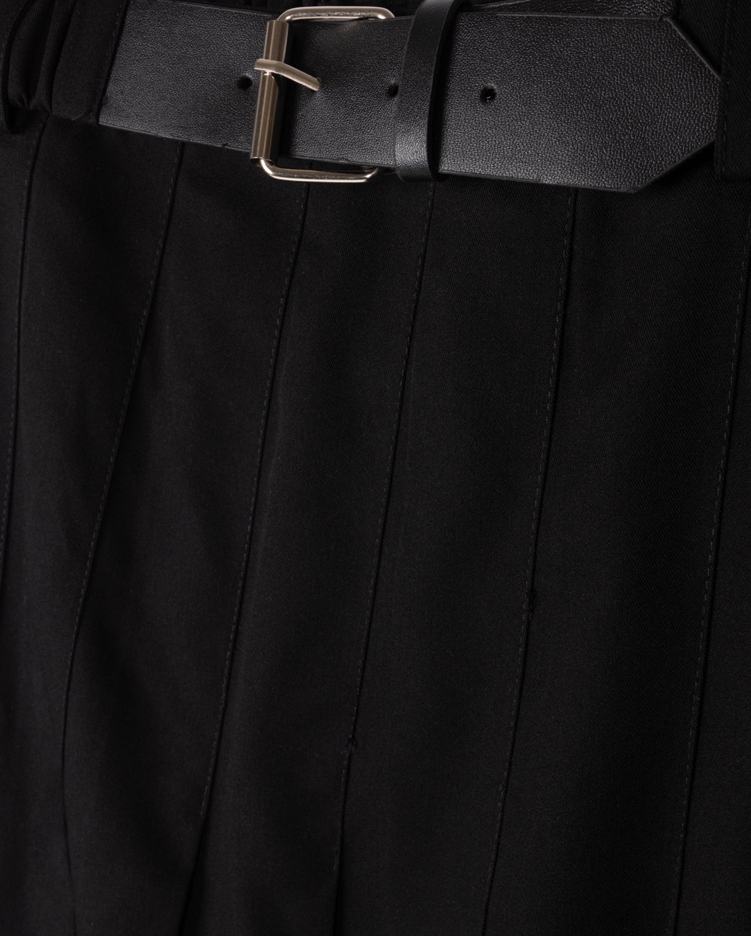 Pleated Belted Wool Skirt