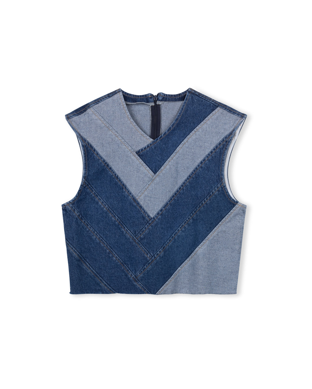 V-Neck Denim Patch Vest W-17002