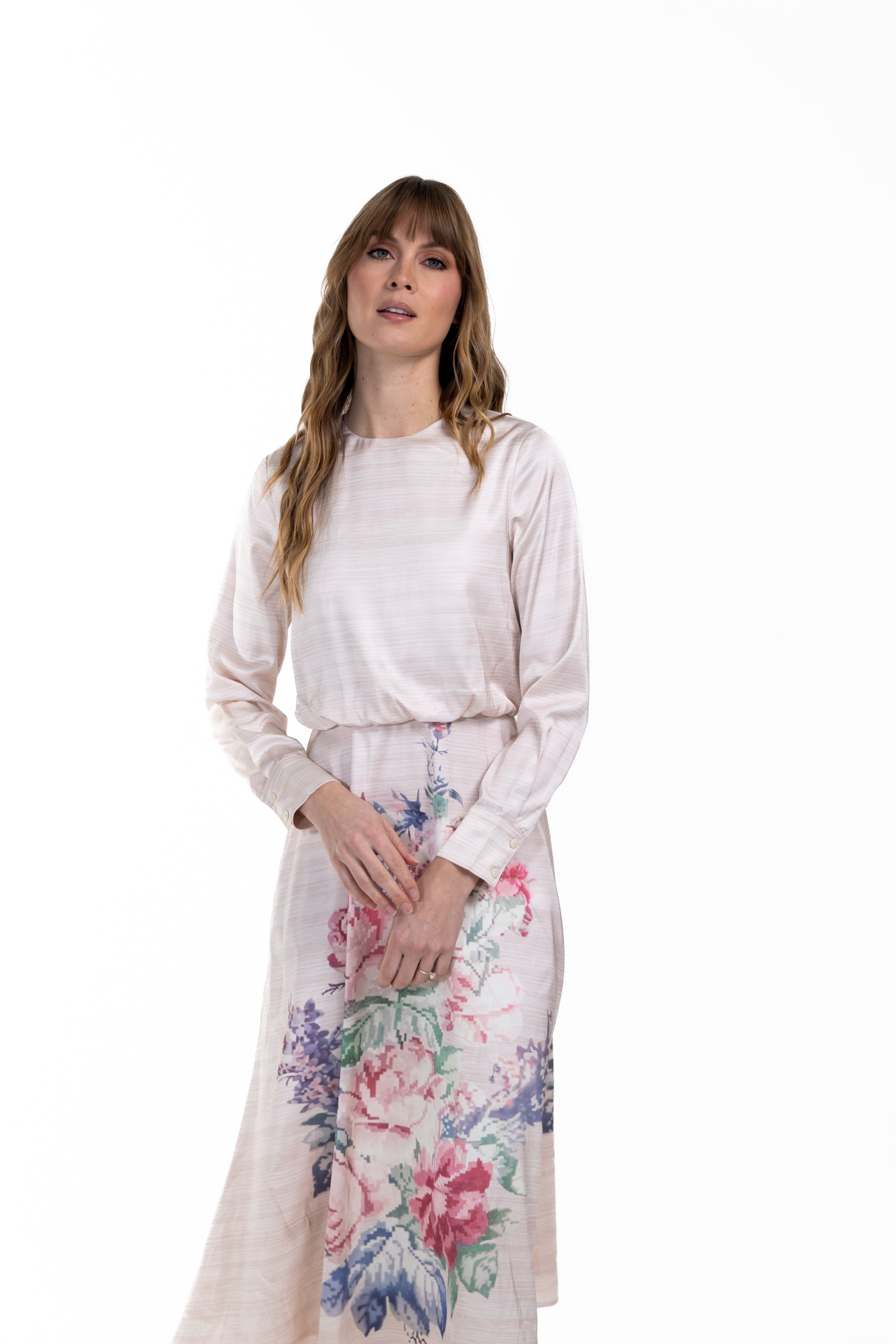 Midi Dress With large Floral Print W-16120
