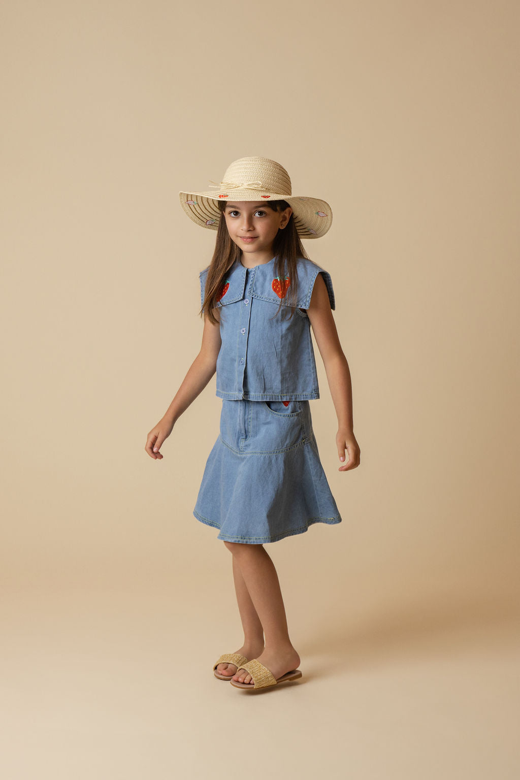 Tate Strawberry Denim Blouse - Junees