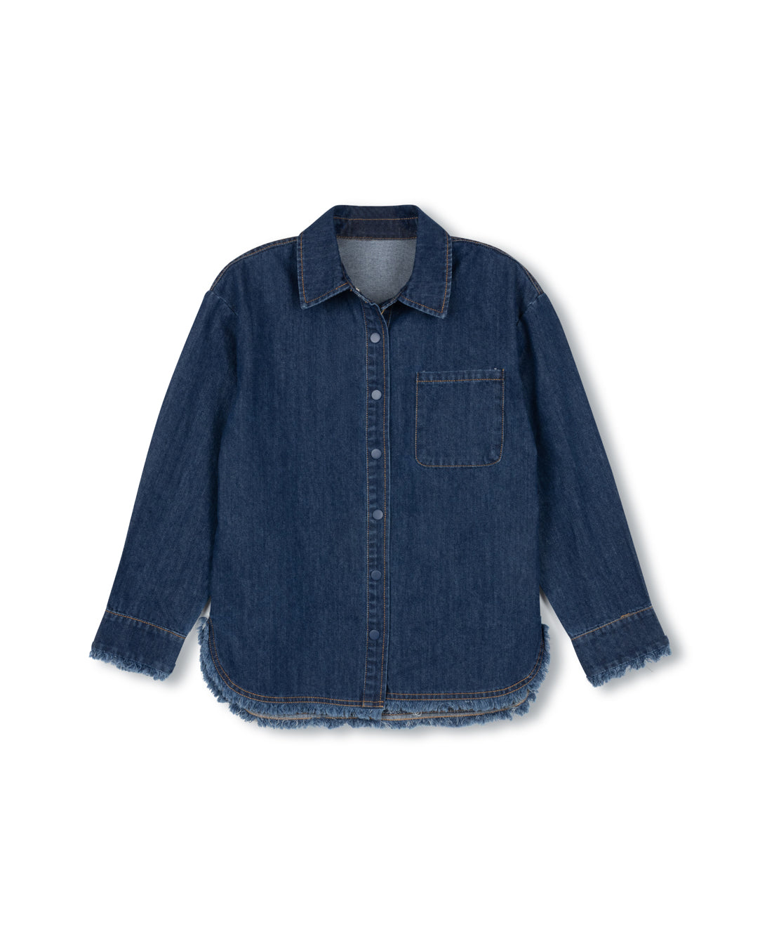 Denim Fray Edge Pocket Blouse