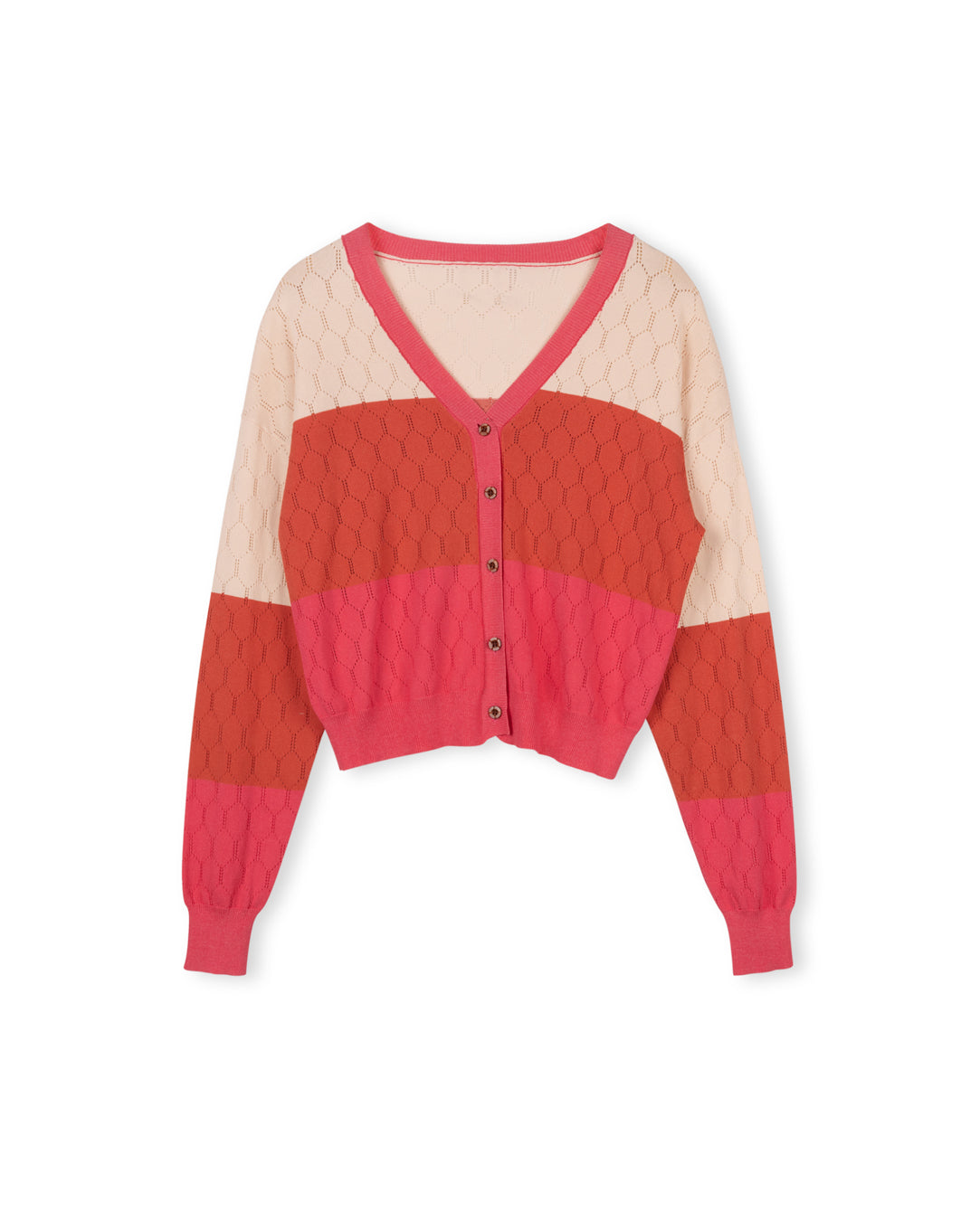 Color Block Pointelle Cardigan W-18353
