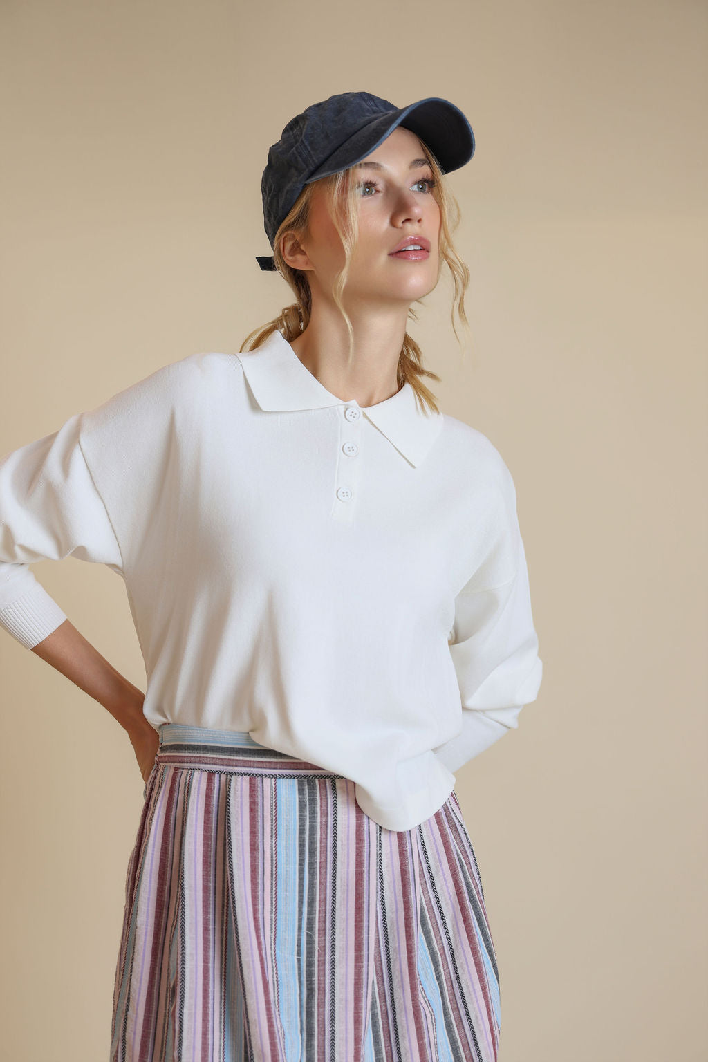 Poplin Stripe Maxi Pleat Skirt