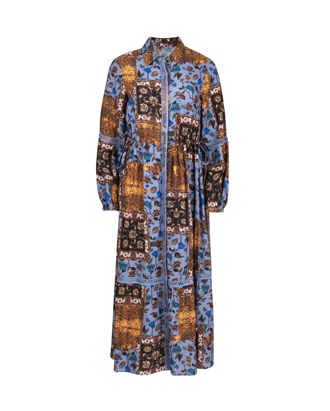 Elastic Waisted Bubble Sleeve Printed Dress