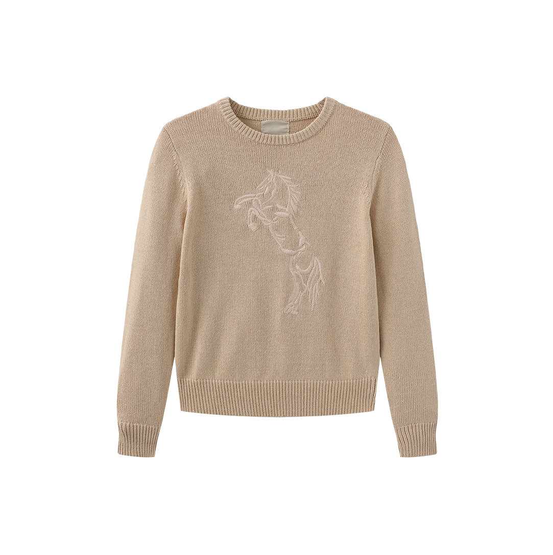 Tonal Embroidery Crew Neck Sweater