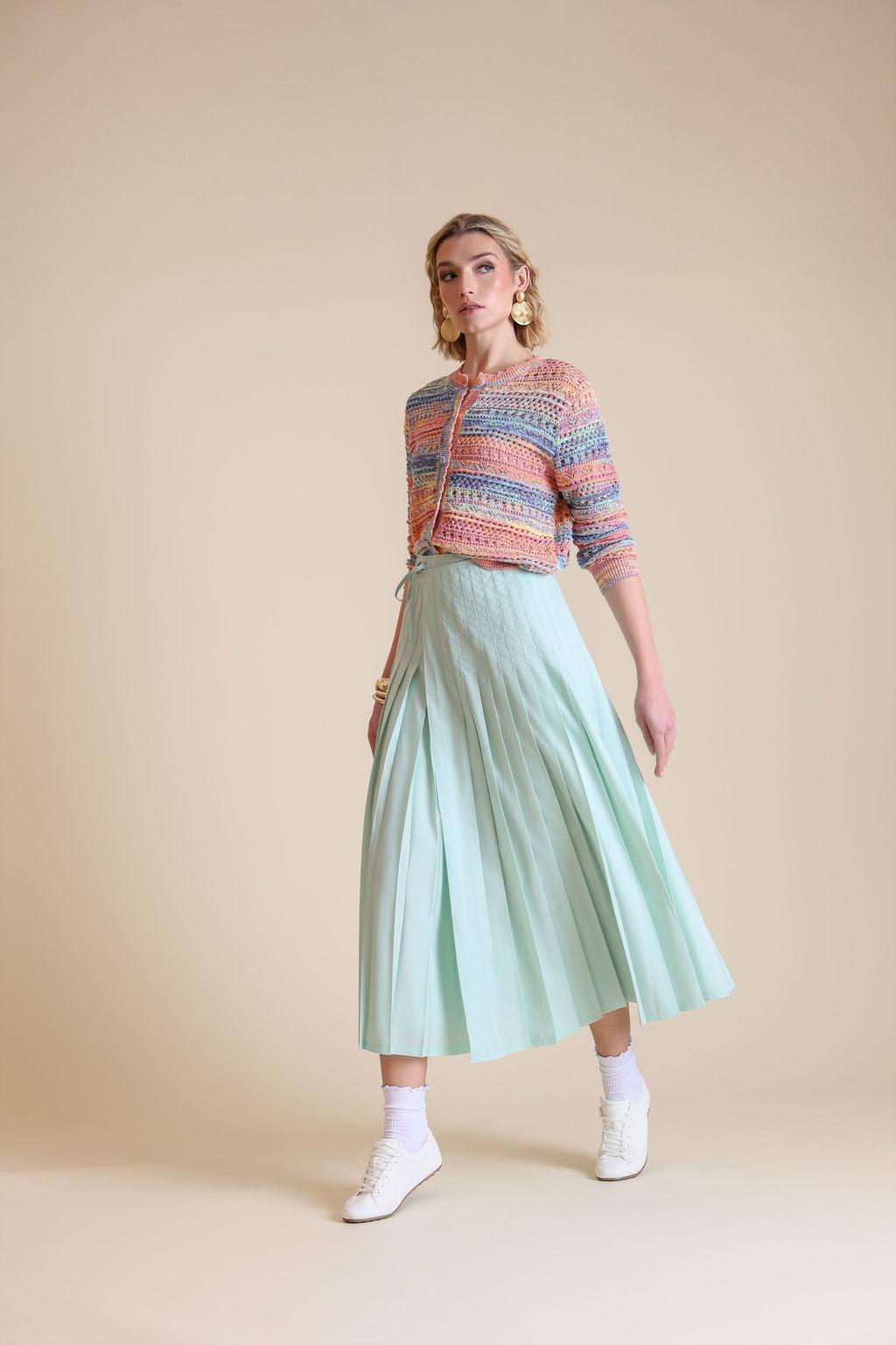 Diagonal Solid Wrap Pleated Skirt - Junees