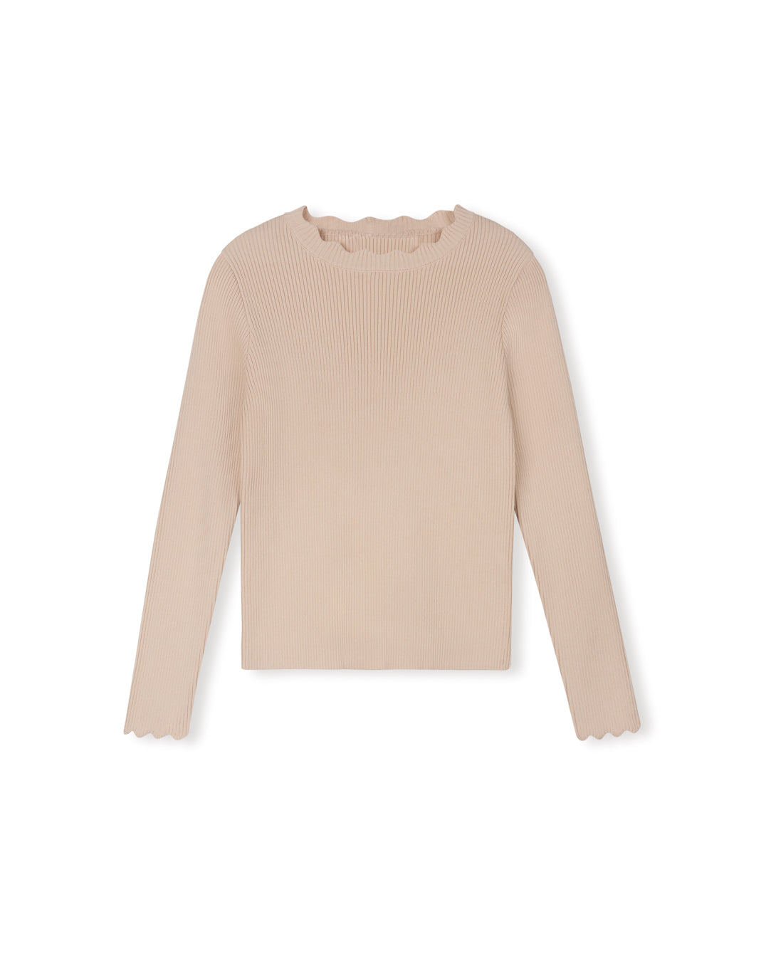 Thin Ribbed Scalloped Trim Sweater