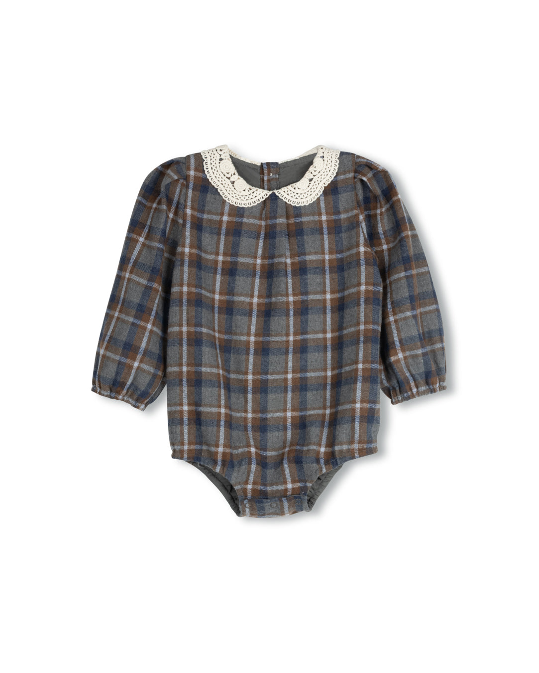 Arlin Plaid Crochet Collar Romper C-22801
