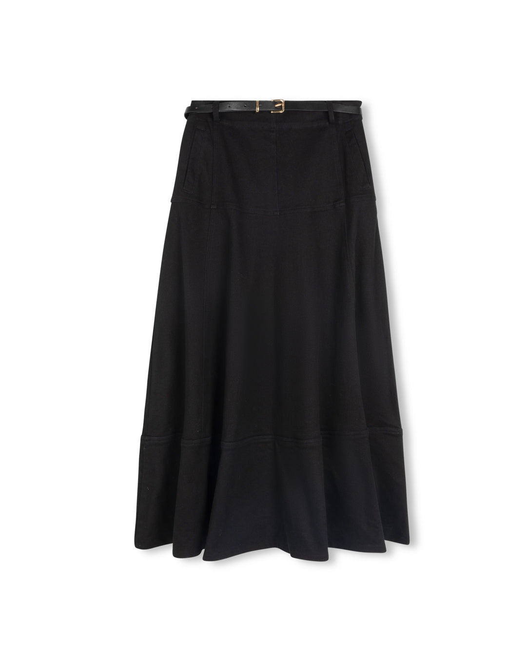 Drop Seam Paneled Denim Skirt