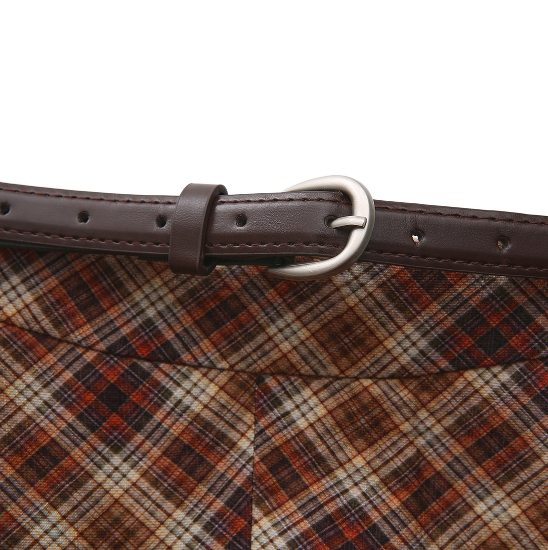 Kick Pleat Plaid Belted Skirt