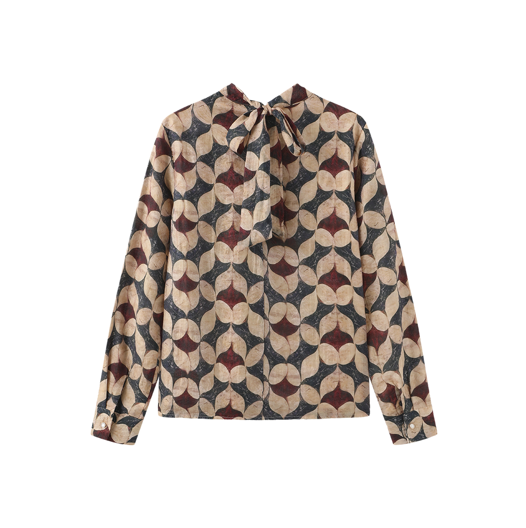 Floral Chiffon Neck Tie Blouse