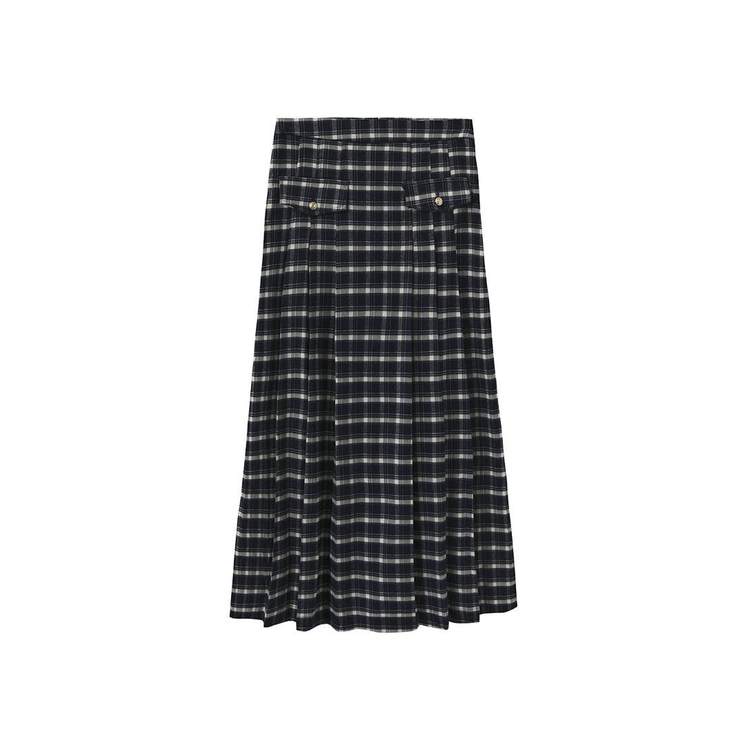 Plaid Center Pocket Pleat Skirt