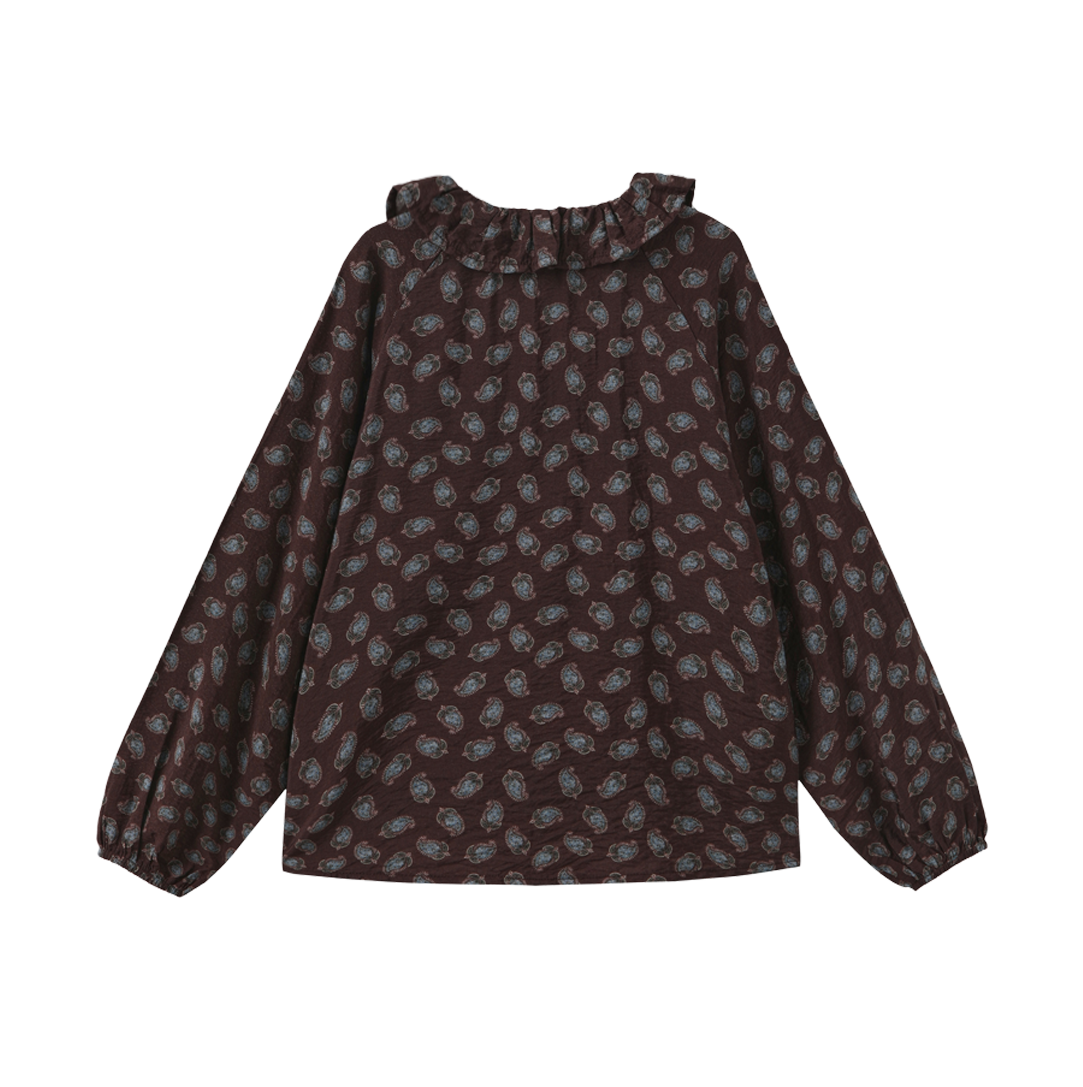Leaf Printed Ruffle Blouse