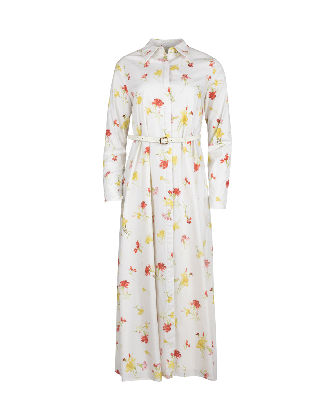 Poplin Floral Thin Belt Dress - Junees