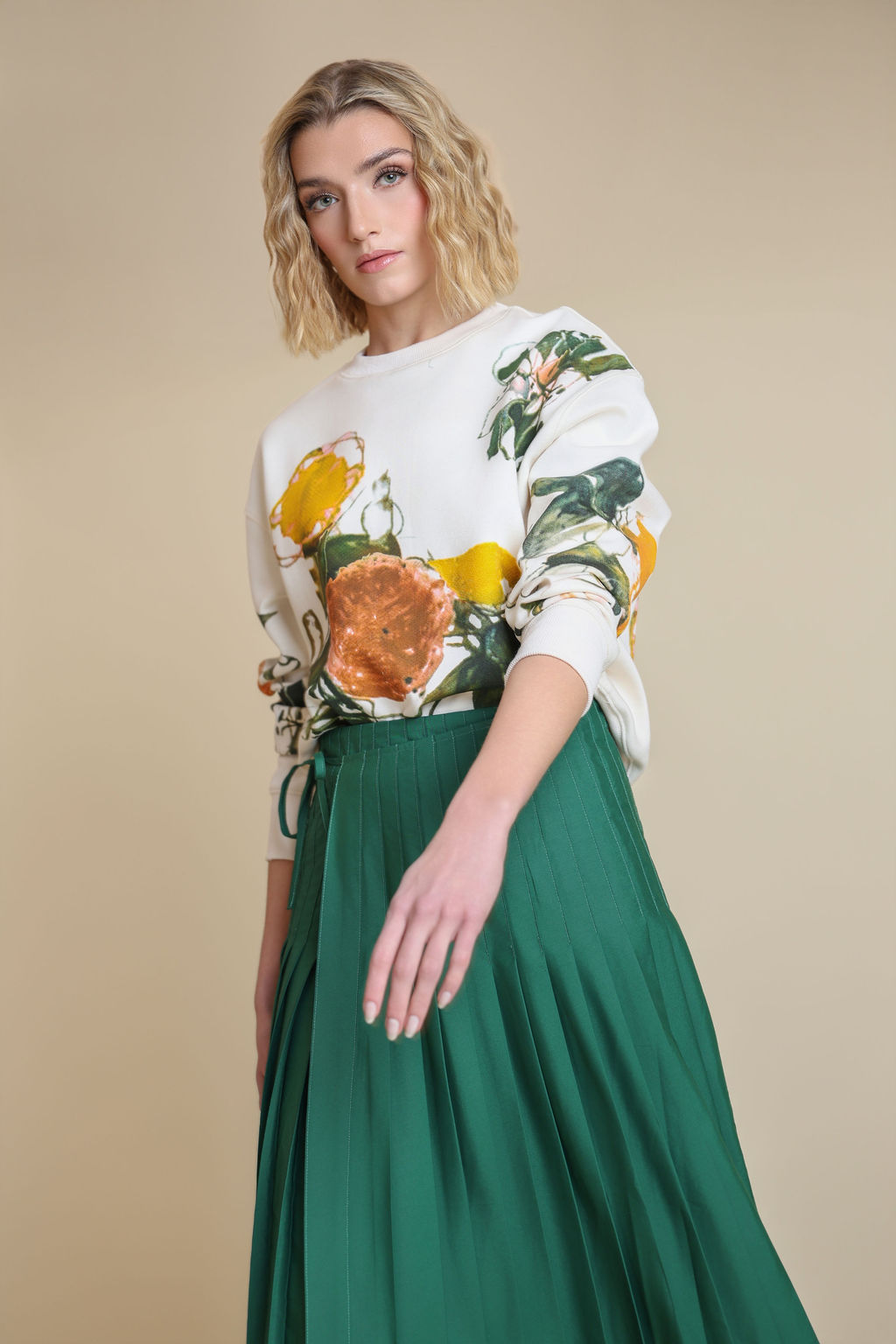 Diagonal Solid Wrap Pleated Skirt - Junees