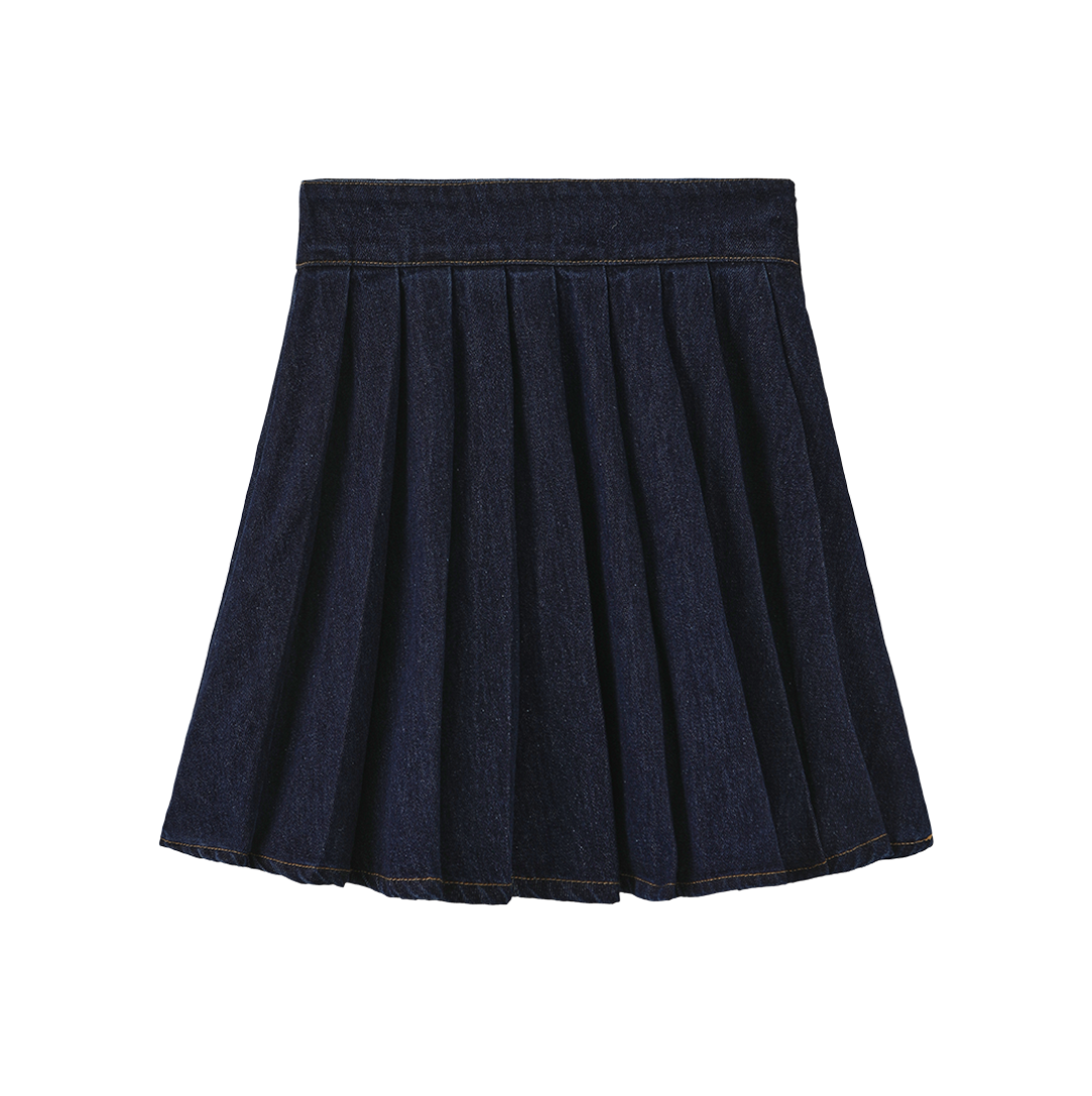 Stretch Denim Pleat Skirt