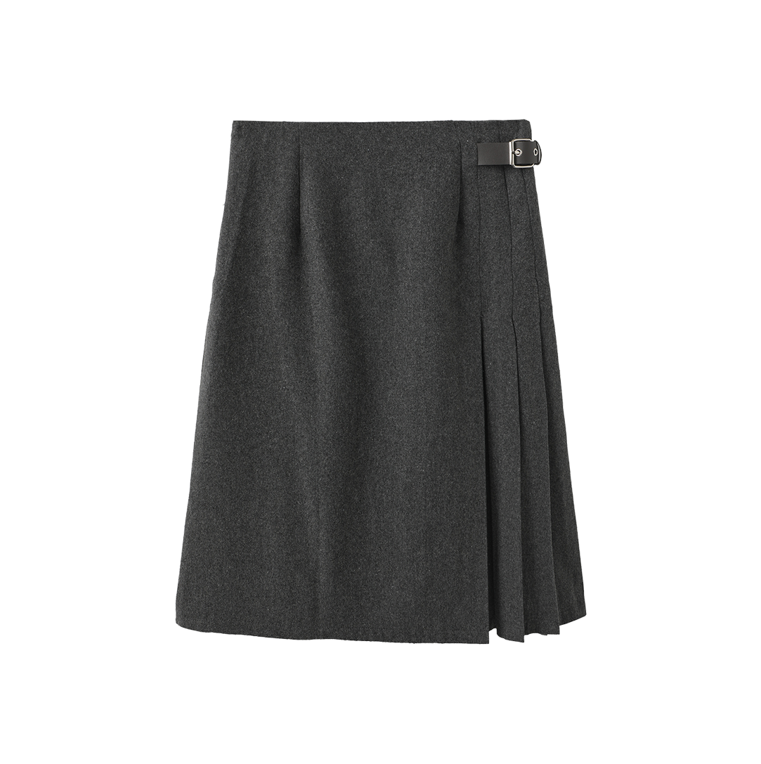 Side Pleat Wool Skirt