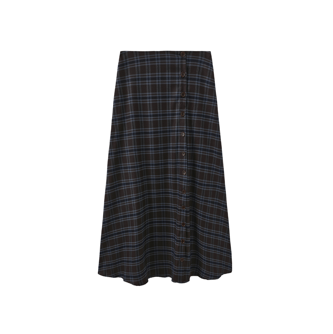 Midi Plaid Button Skirt