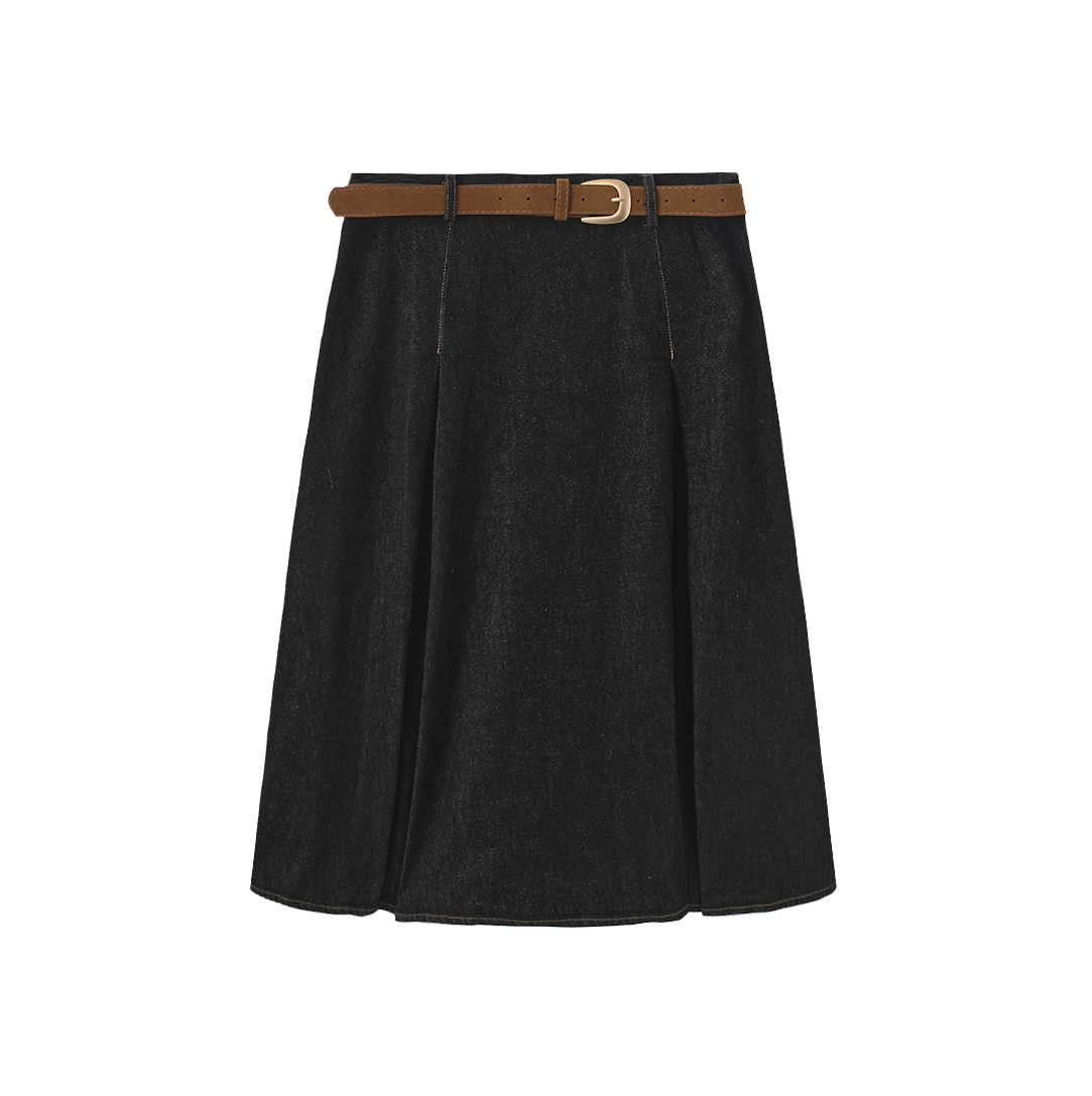 Short Pleated Denim Skirt
