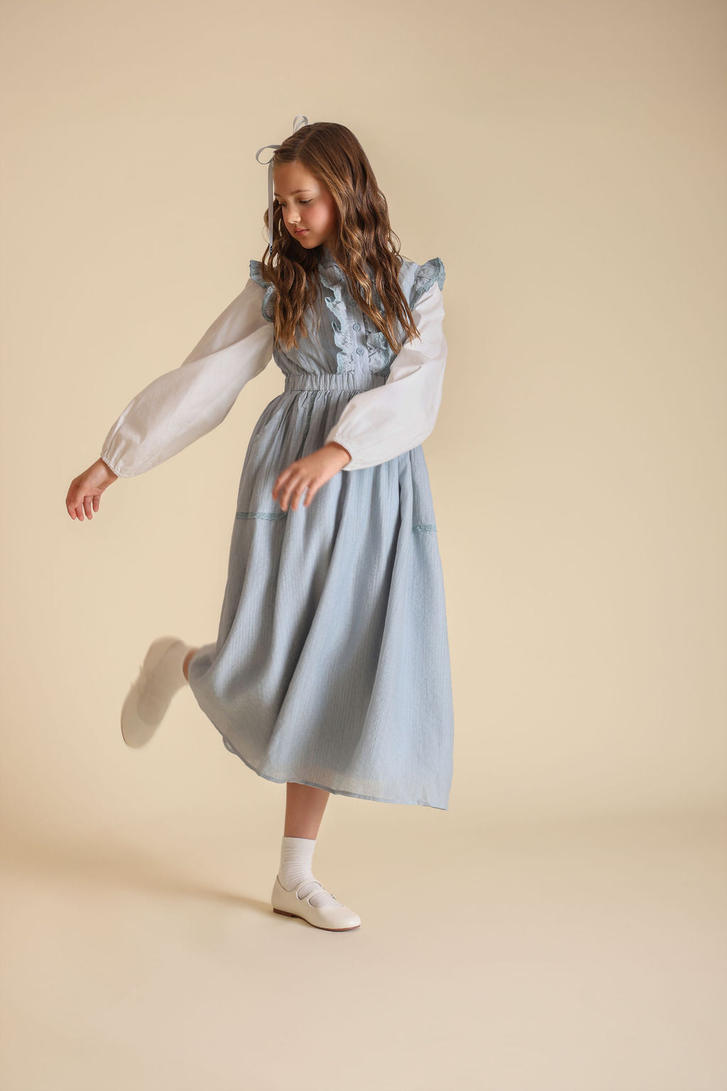 Ruffled Detail Midi Elastic Waist Dress