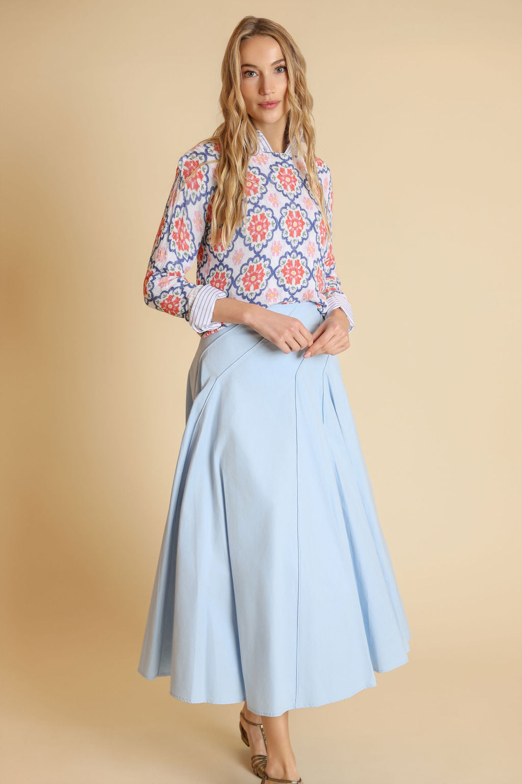 Poplin Stitched Detail Maxi Skirt - Junees