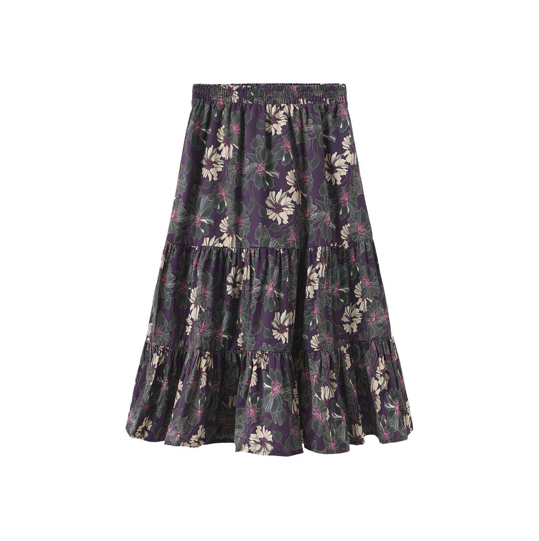 Kovo Tiered Midi Big Print Skirt