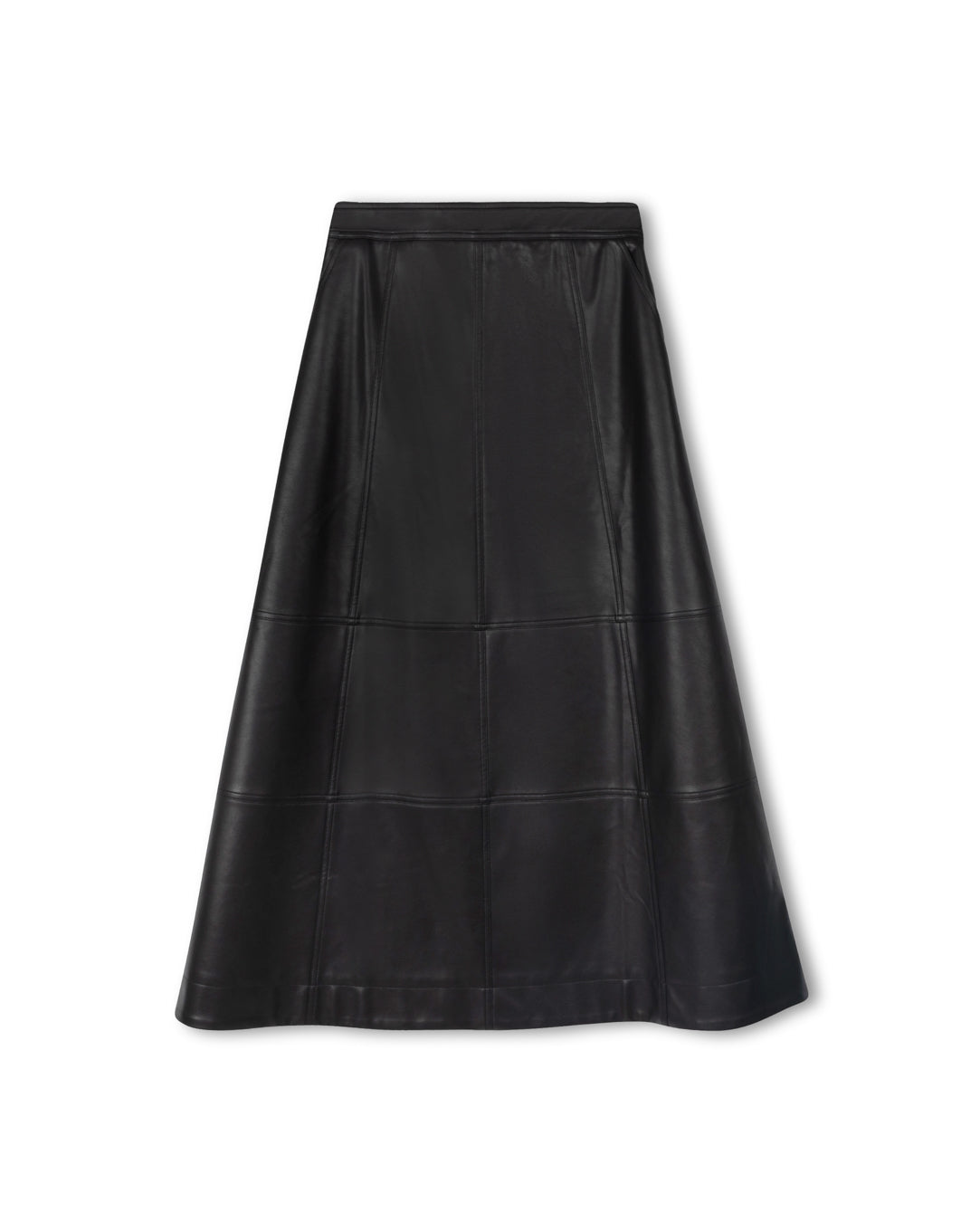 Leather Seam Detailed A Line Skirt W-21459