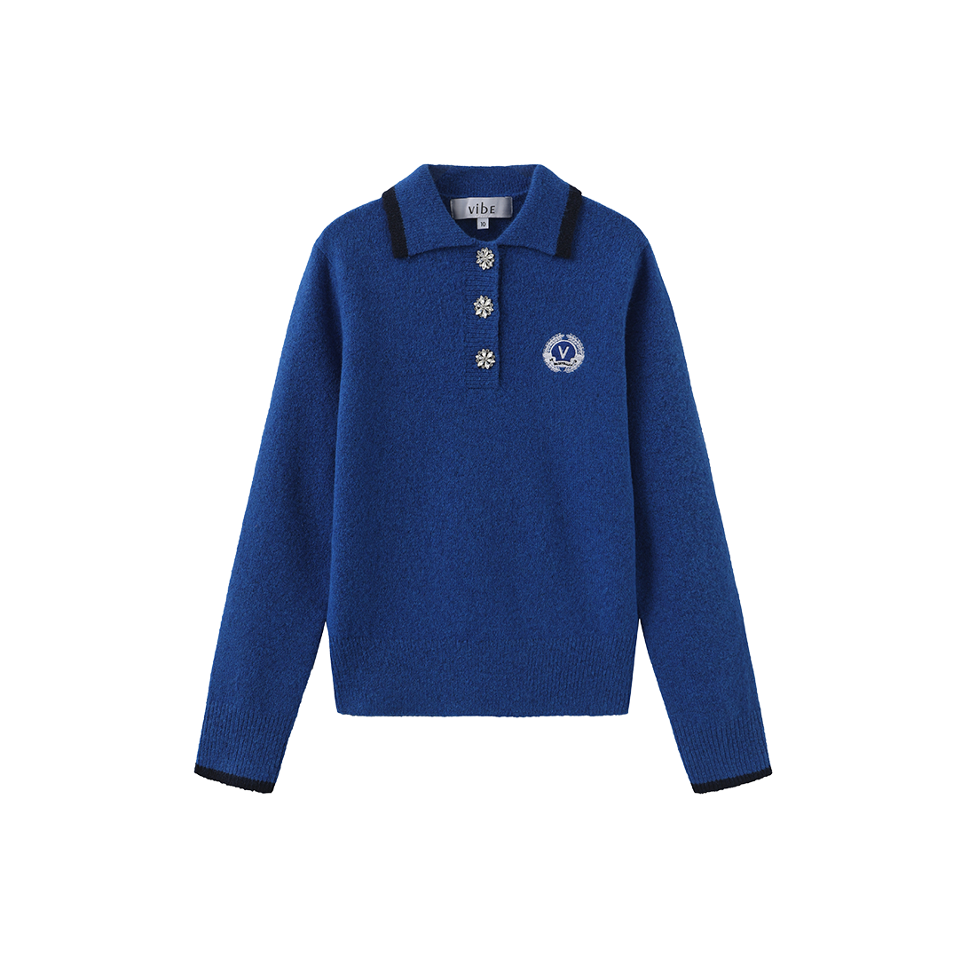 Knit Collared Crest Sweater