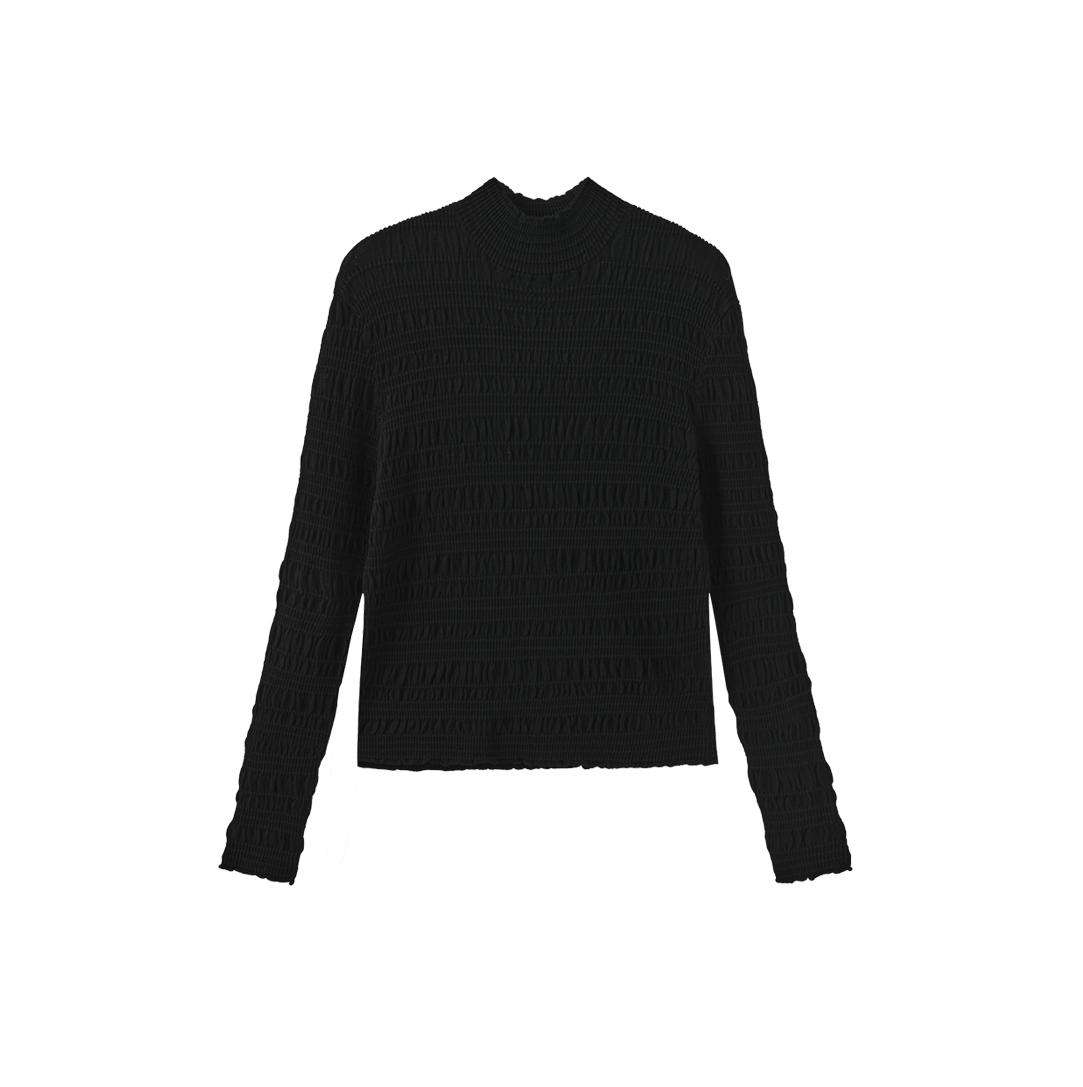 Smokced Knit Mock Neck