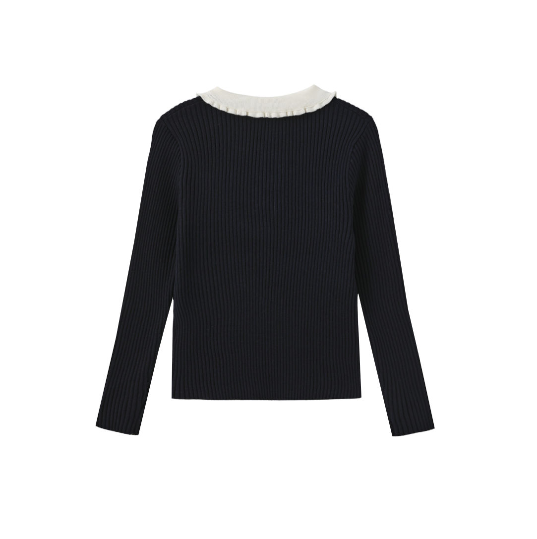 Zalli Ruffle Collar Ribbed Sweater
