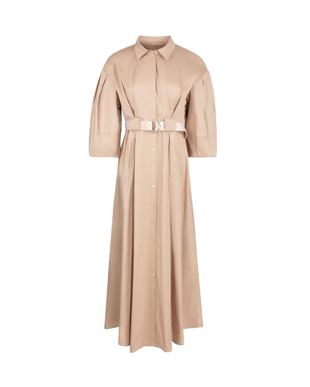 Puff Sleeve Poplin Belt Dress